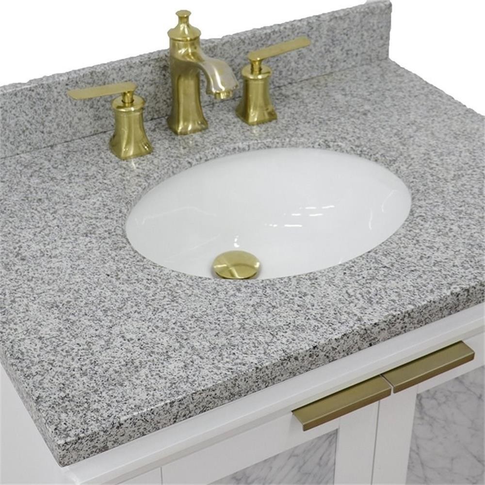 Trento 31″ Single Oval Sink Solid Wood Vanity in White/Gray Granite Stone