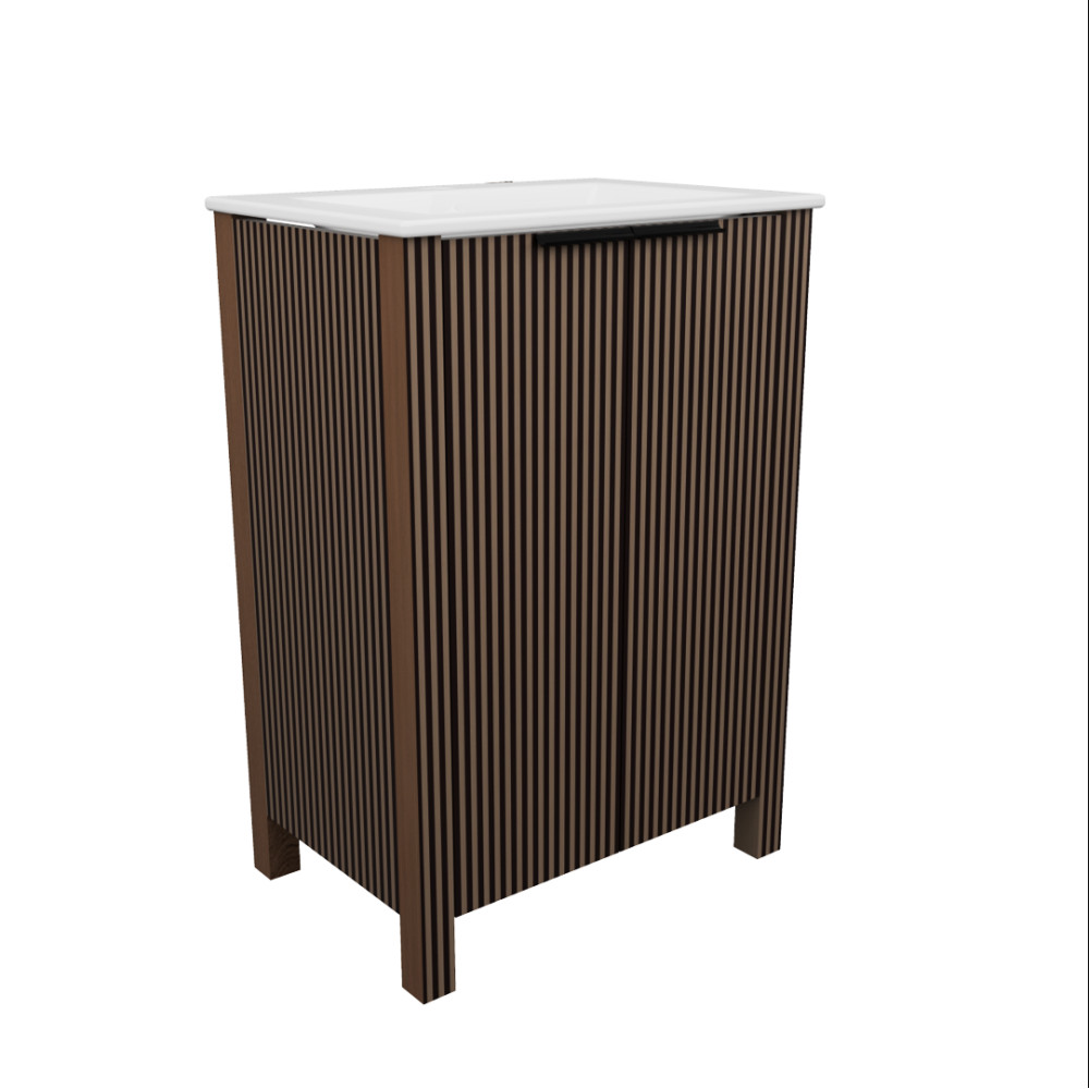 Floor Stand Combo Cabinet Set with 2 Doors and White Resin Basin Top