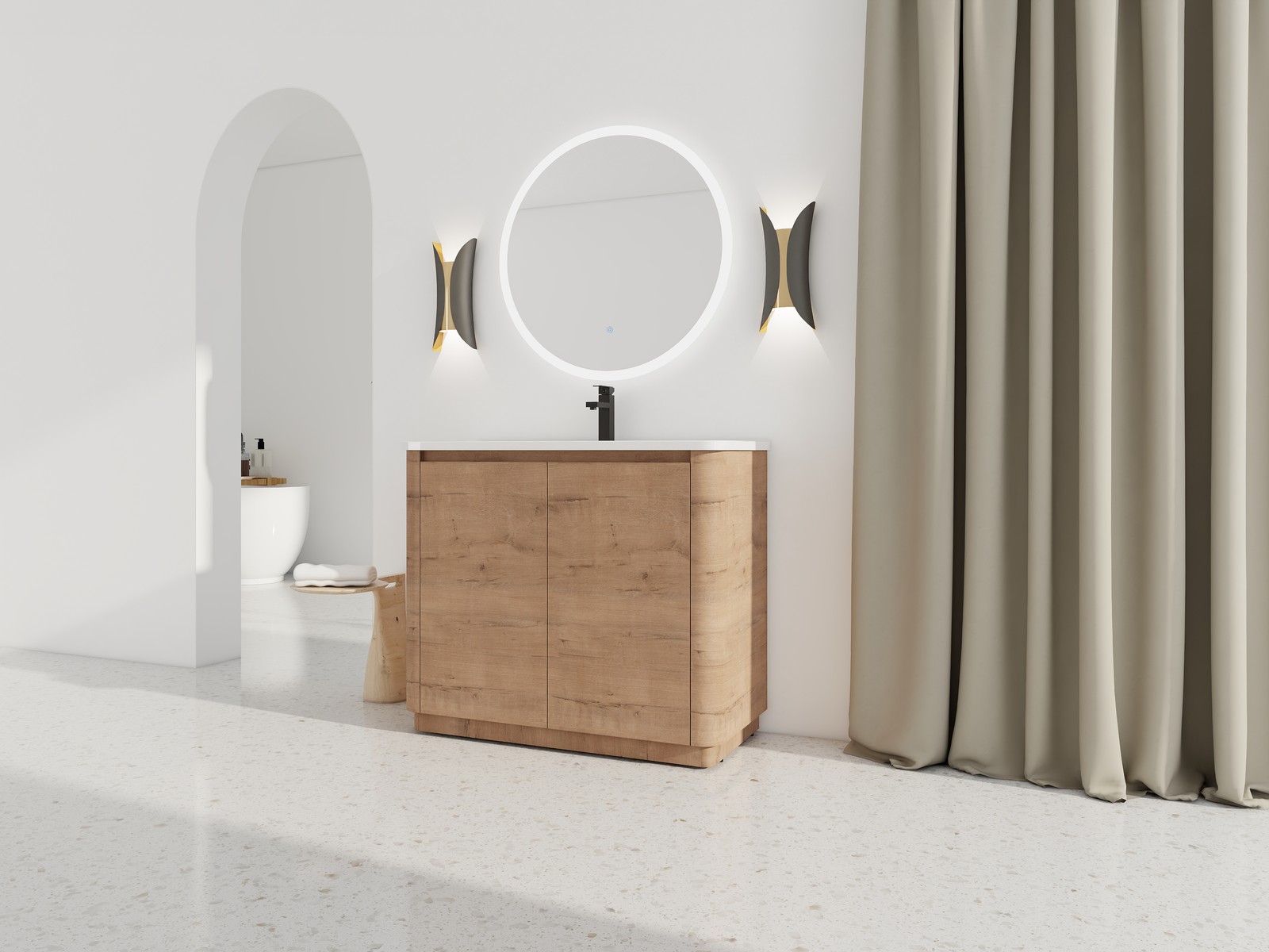 40 inch Freestanding Bathroom Vanity with Ceramic Sink Adjustable Shelf Plywood