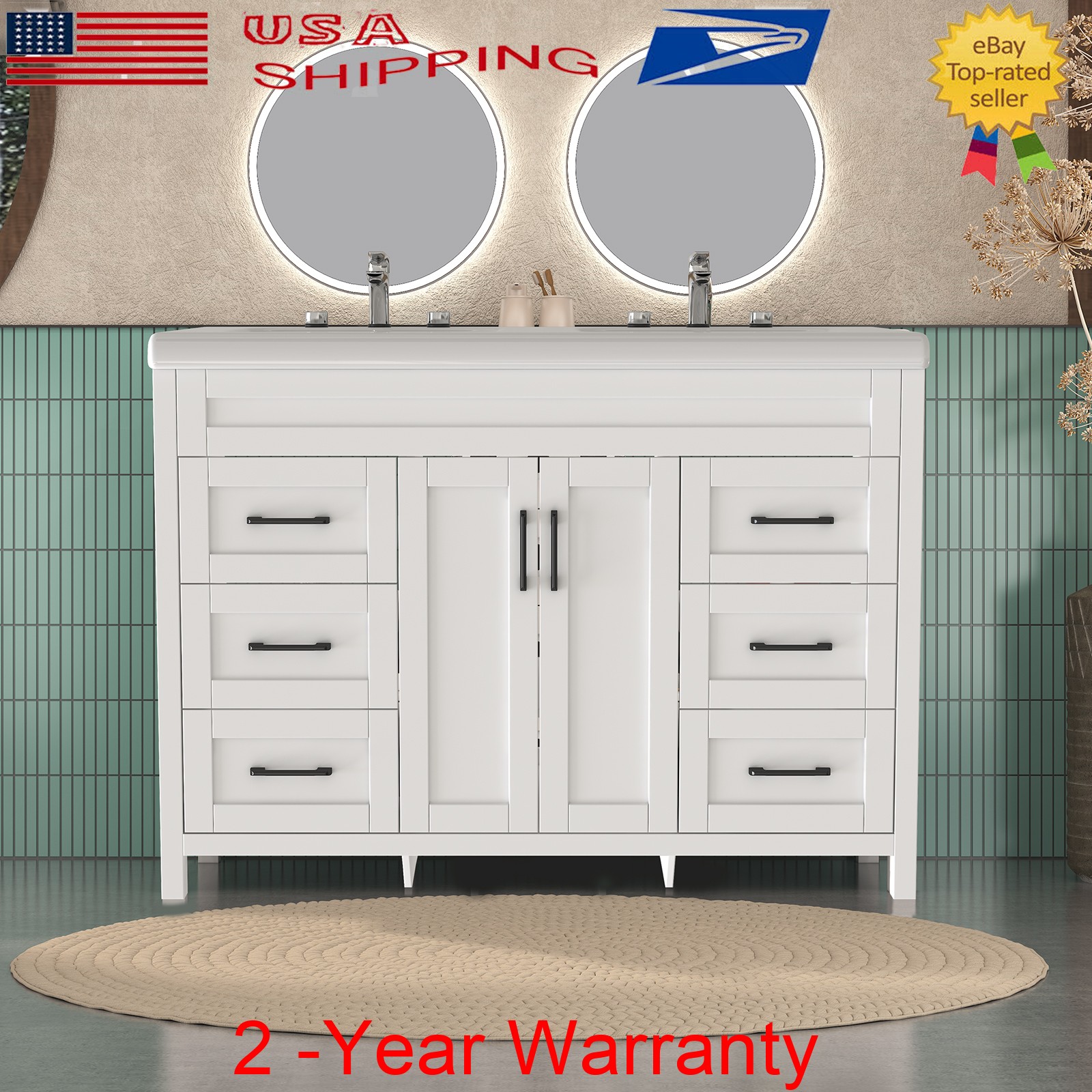 47″ Solid Freestanding Bathroom Vanity Unit Sink Combo Storage Cabinet Drawers