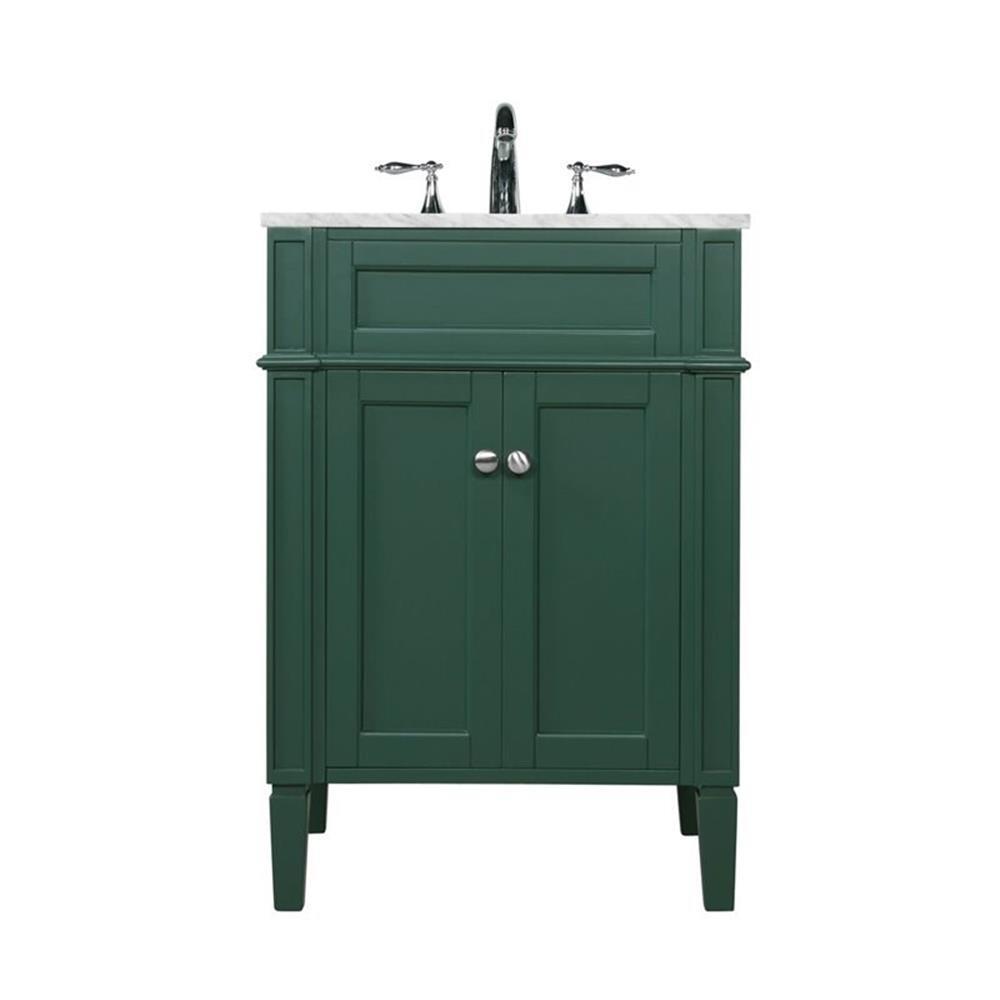 Elegant Decor Park Avenue 24″ Metal MDF Marble Single Bathroom Vanity in Green