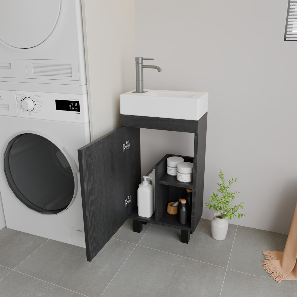 16″ Freestanding Bathroom Vanity with Sink for Small Spaces, Soft-Close