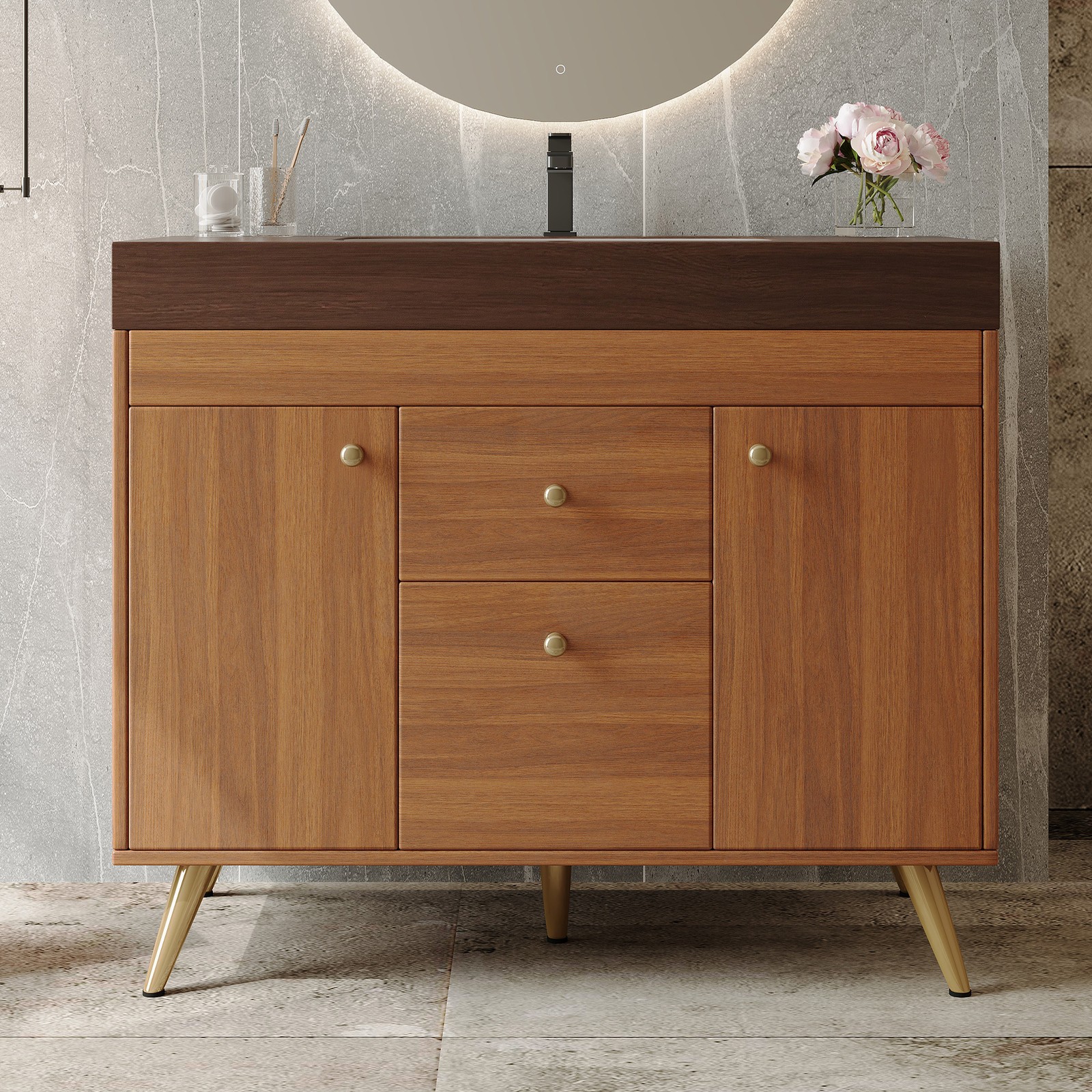 36″ Freestanding Bathroom Vanity with Sintered Stone Top & Ceramic Sink