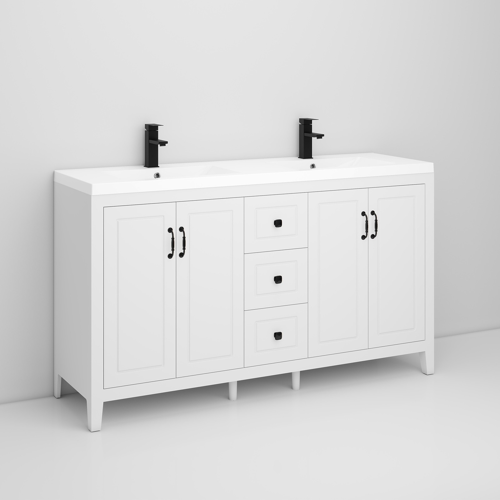 60″ Bathroom Vanity with Sink Soft-Close 4 Doors 3 Drawers Faucet Freestanding