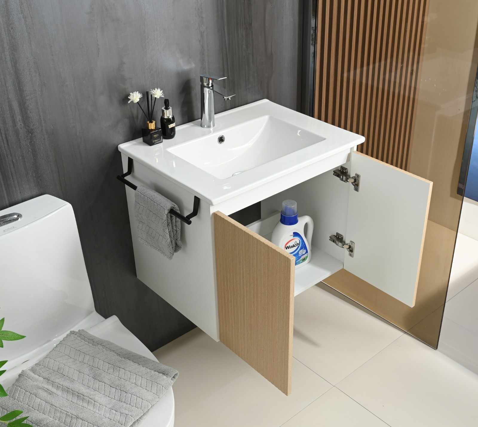 Goodyo 24 in Bathroom Vanity with Sink, Floating Wall-mount Cabinet with 2 Doors