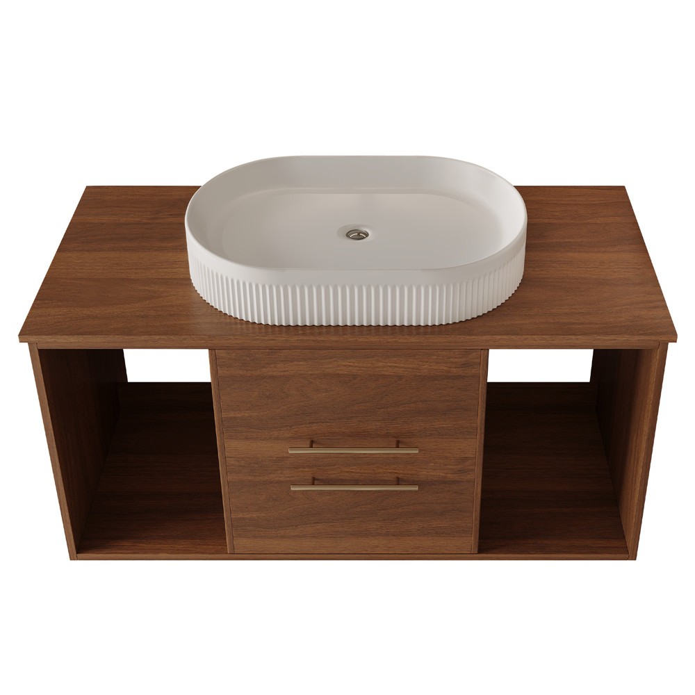 39″ Wall Mounted Bathroom Vanity w/Sink, 2 Drawers Floating Cabinet,Open Shelves