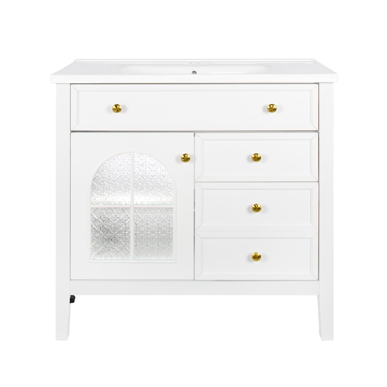 35.6″ Bathroom Vanity Storage Cabinet w/ Ceramic Sink Glass Motion Sensor Light