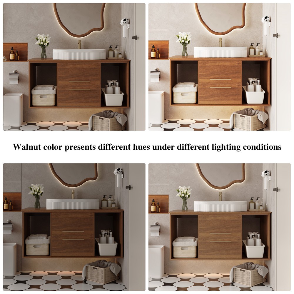 39″ Wall Mounted Bathroom Vanity w/Sink, 2 Drawers Floating Cabinet,Open Shelves