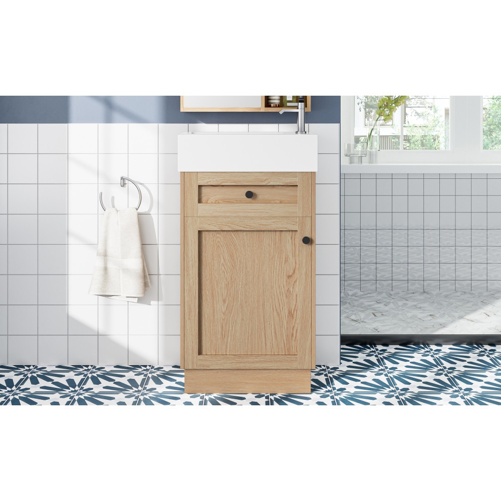 18.5 Inch Rustic Bathroom Vanity MDF Cabinet Reversible Resin Sink Adjustable