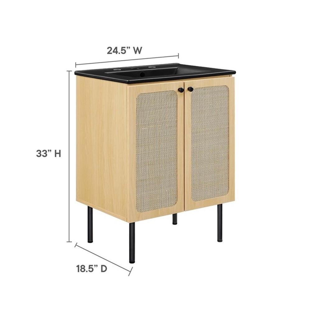 Modway Chaucer 24″ Wood & Rattan Bathroom Vanity in Oak/Black