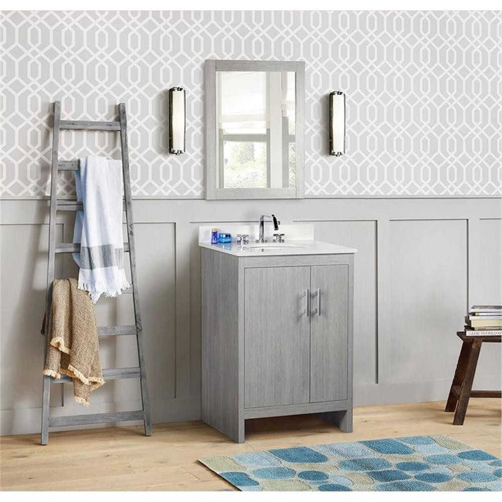 25″ Modern Single Solid Wood Vanity with Oval Sink in Gray Pine