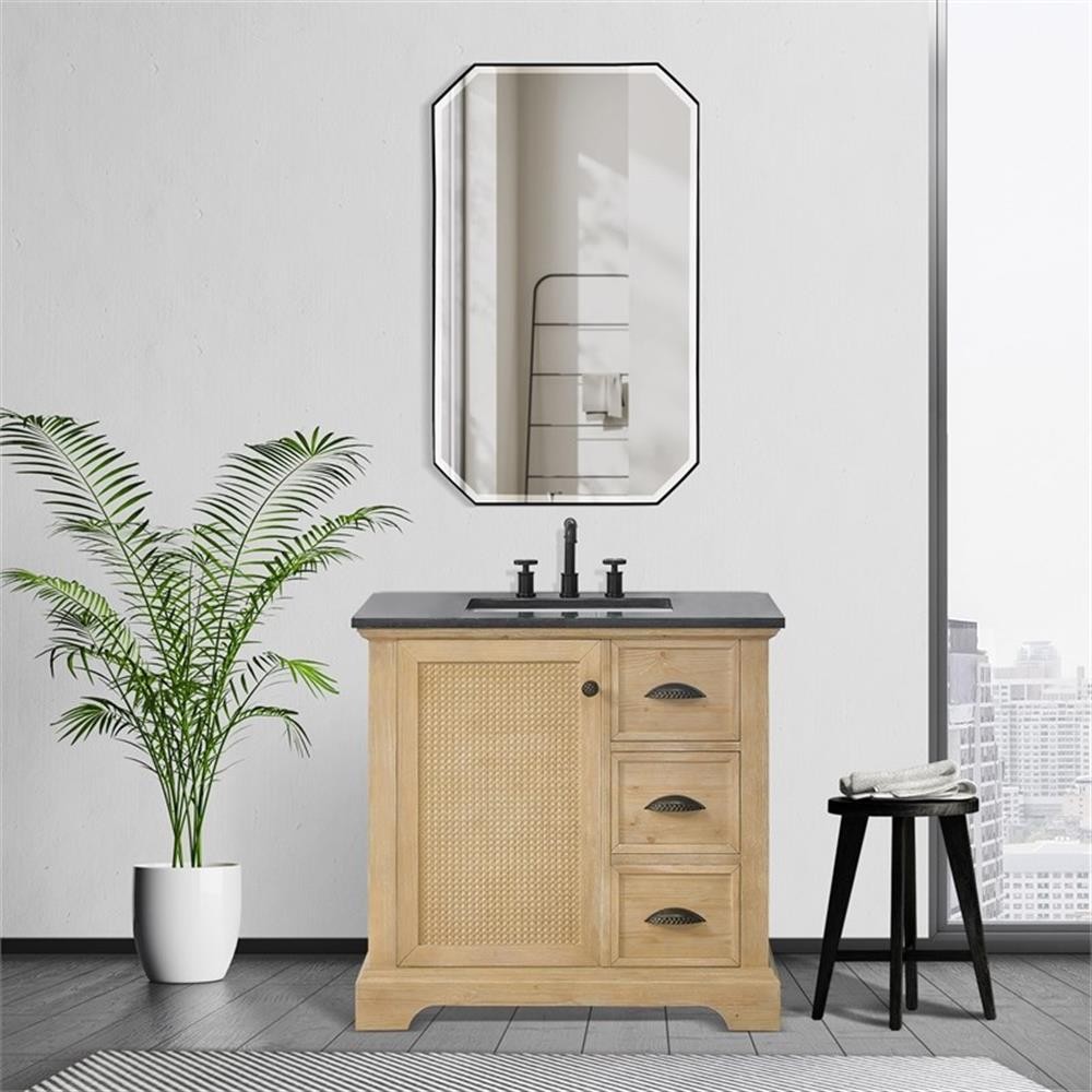 Hervas 36″ Fir Wood Brown Single Bath Vanity with Black Natural Celestite Marble