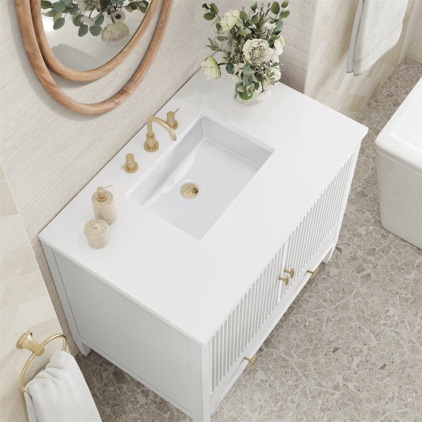 36″ James Martin Myrrin 485-V36-BW-3WZ Vanity Cabinet White Zeus Silestone Top