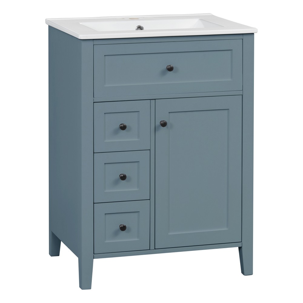 24 Inch Blue Gray Bathroom Vanity with Sink Solid Wood MDF Cabinet