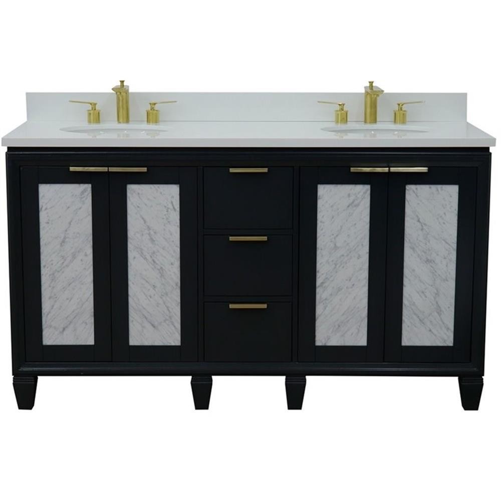 Trento 61″ Double Oval Sink Vanity in Dark Gray/White Quartz Stone