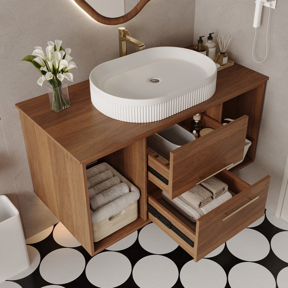39″ Wall Mounted Bathroom Vanity w/Sink, 2 Drawers Floating Cabinet,Open Shelves