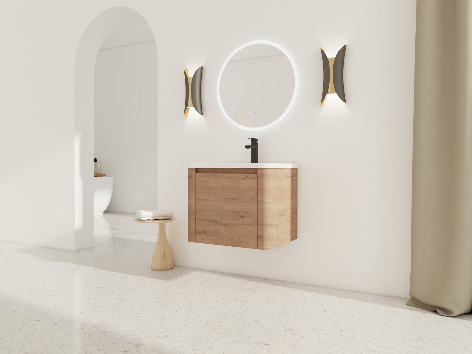 24in Plywood Wall Mounted Bathroom Vanity W/ White Ceramic Sink For Small Space