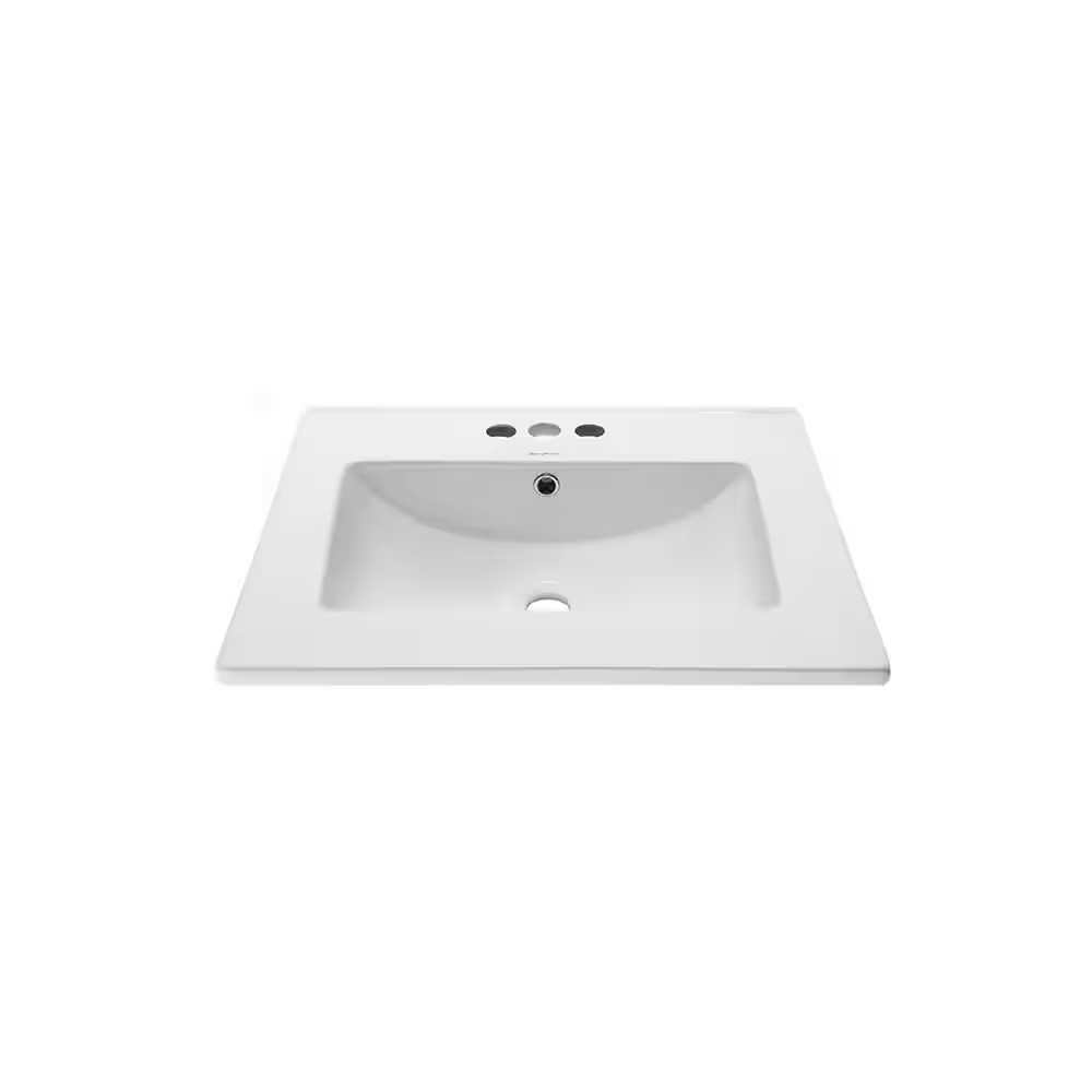 24 In. Ceramic Vanity Top with 3-Faucet Holes with White Basin