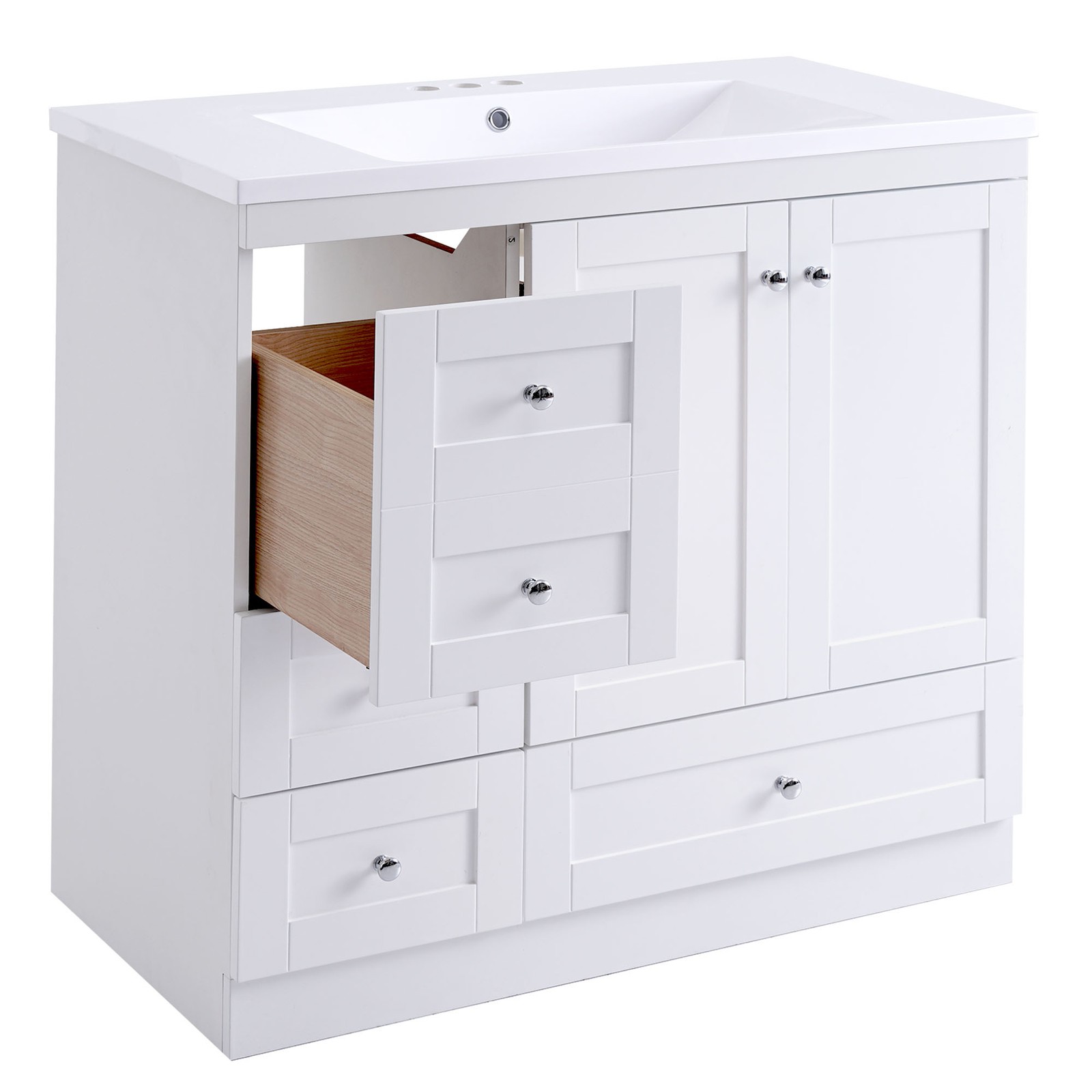 36″ Bathroom Vanity w/Sink Storage Cabinet with 4 Soft-close Drawers & 2 Door