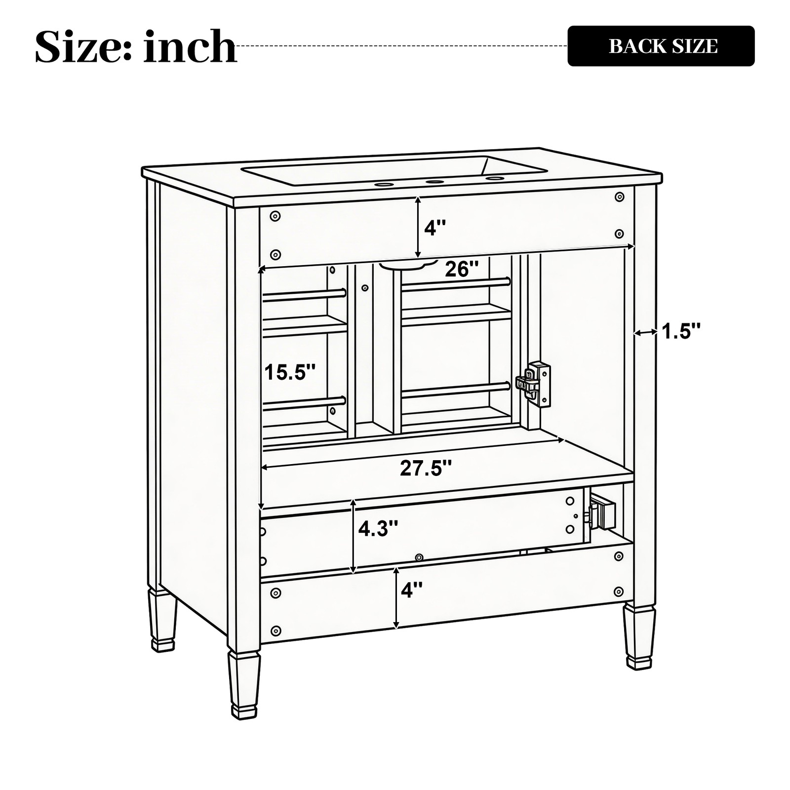 30 Inch Black Fluted Bathroom Vanity with Ceramic Sink, Soft-Close