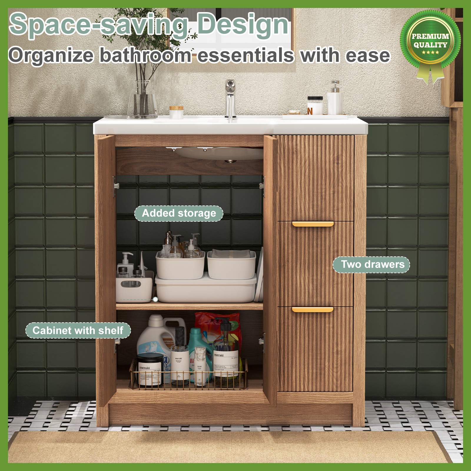 Bathroom Vanity Set,Sink Combo Storage Cabinet Solid Wood Frame Soft-close Doors