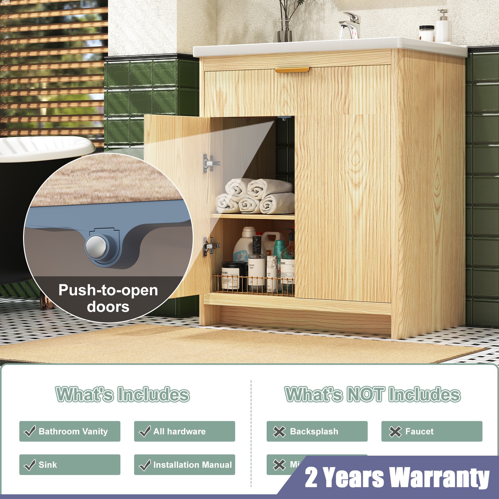 31 Inch Bathroom Vanity with Ceramic Sink Freestanding with Storage Cabinet