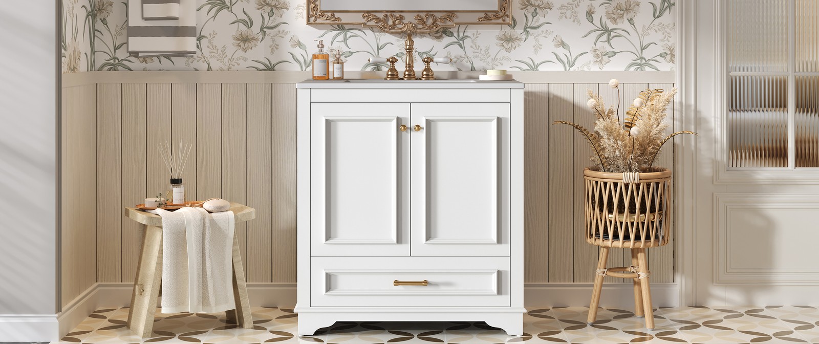 30″ Bathroom Vanity with Ceramic Sink & 2 Soft Closing Doors