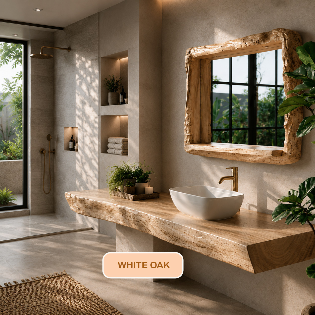 Floating Bathroom Vanity Rustic Solid Wood Live Edge Bathroom Sink Console