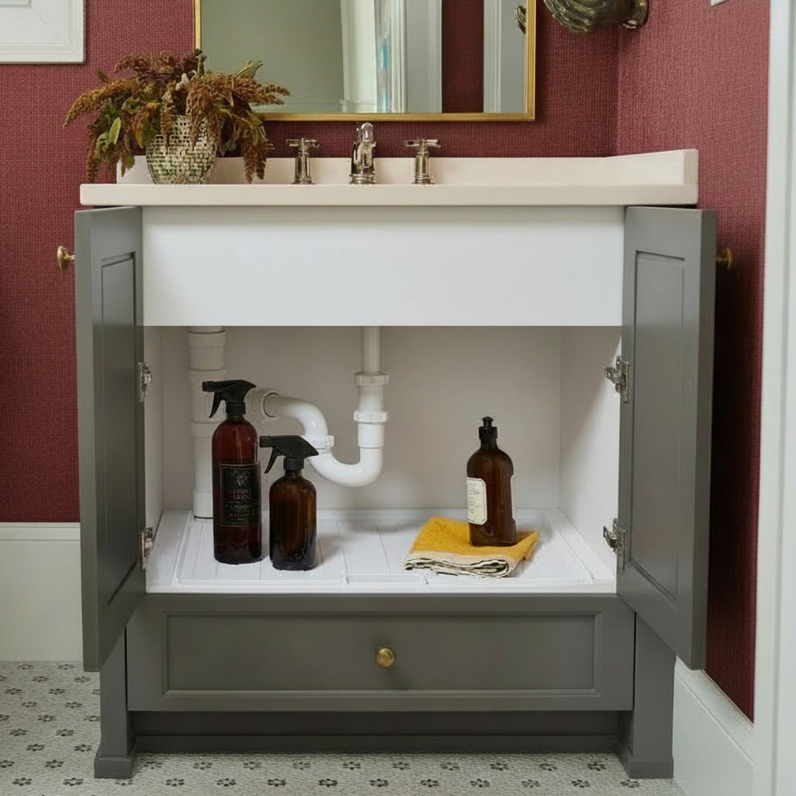 Rev-A-Shelf Under Sink Drip Tray for Vanity Base Cabinets, Fits 21″ – 24″