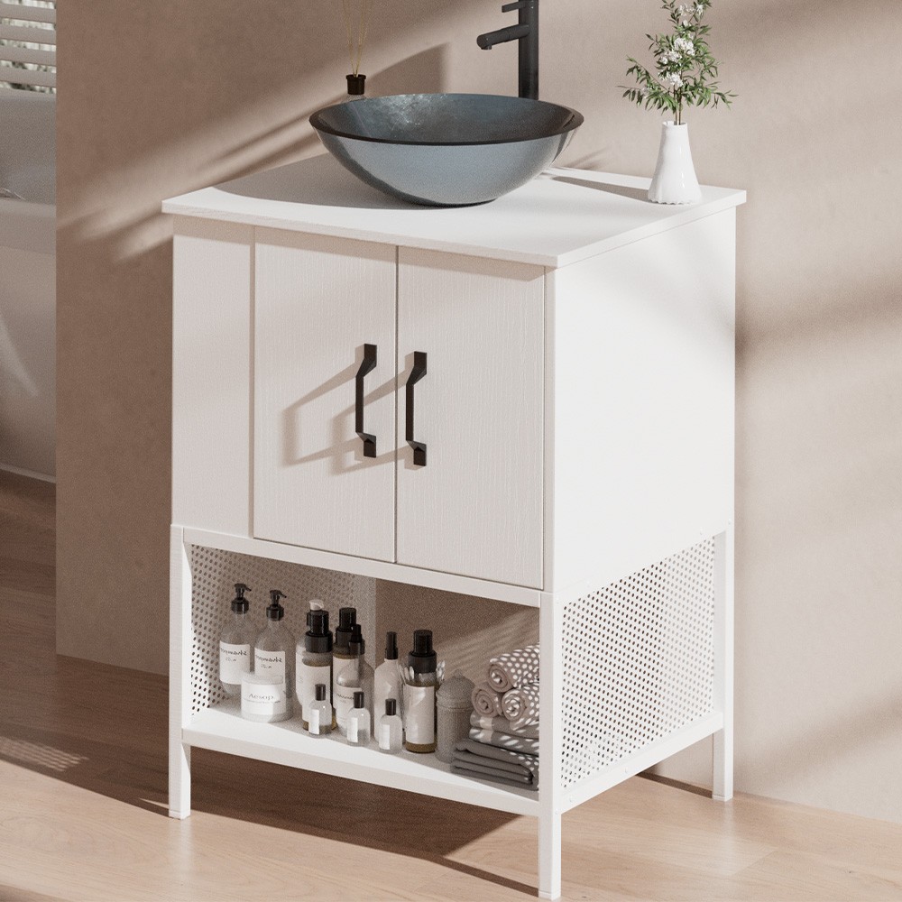 24″ Single Bathroom Vanity Wood Grain Cabinet with Ceramic Sink Combo Set