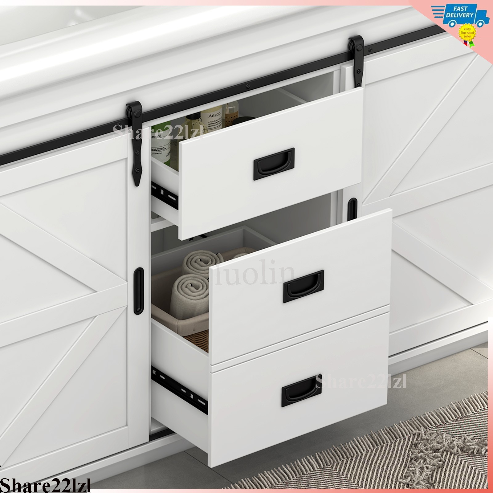 47Inch Bathroom Vanity Modern Bathroom Storage Cabinet with Double Ceramic Sink