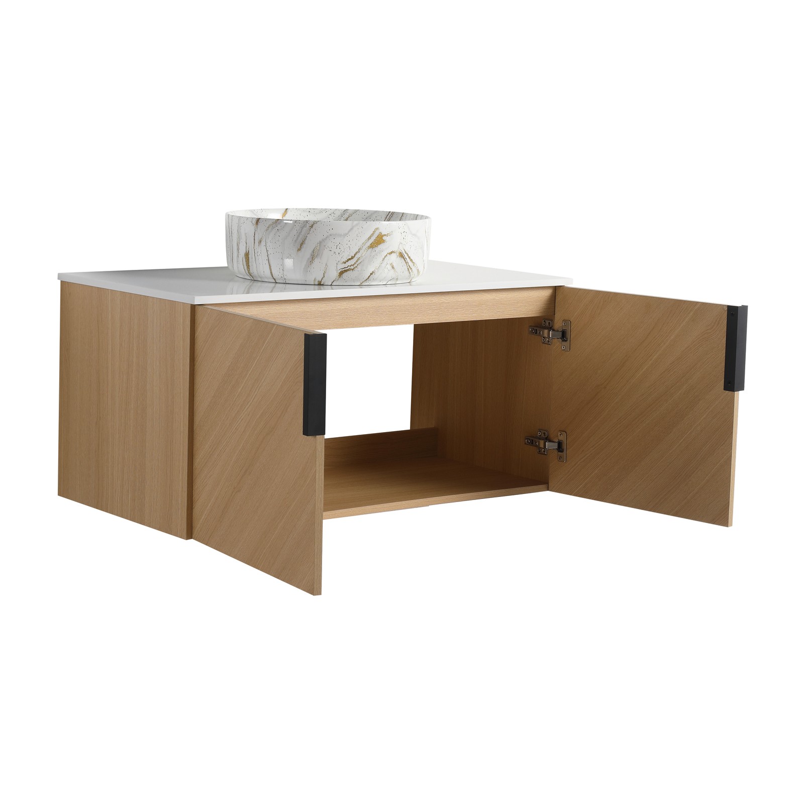 36 in Wall-Mounted Bathroom Vanity W/ Ceramic Vessel Sink Artificial Stone Slab