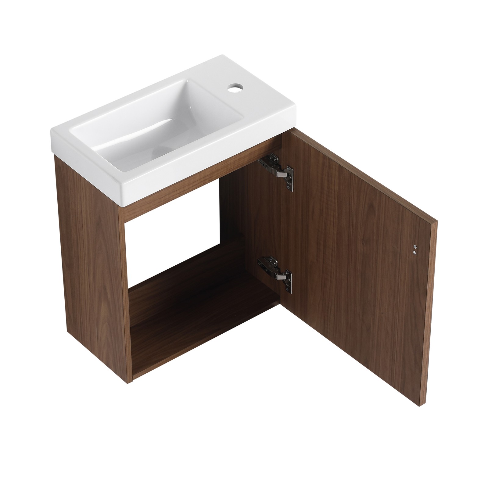 18.5″ Walnut Wall Mounted Floating Bathroom Vanity W/ Door Storage W/ Resin Sink