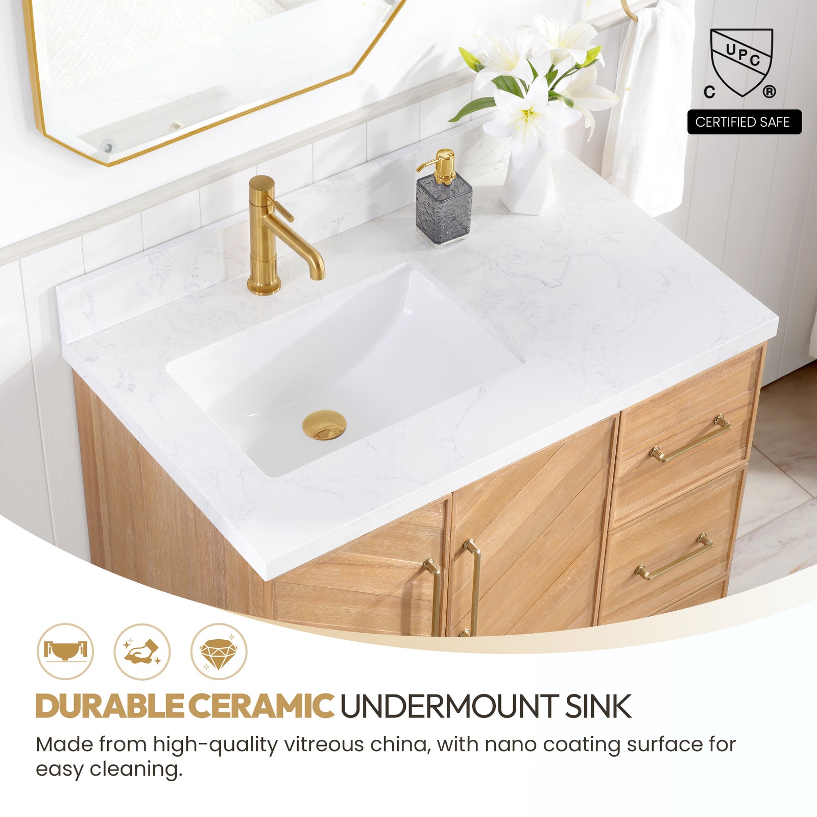 Karachi 36″ Single Bath Vanity in Acacia Classic Gray with Composite Stone Top