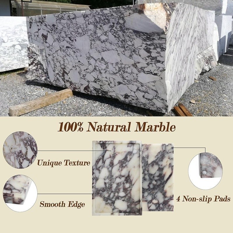 Luxury Marble Vanity Tray Calacatta Viola Storage Home Decor Decorative Tray New