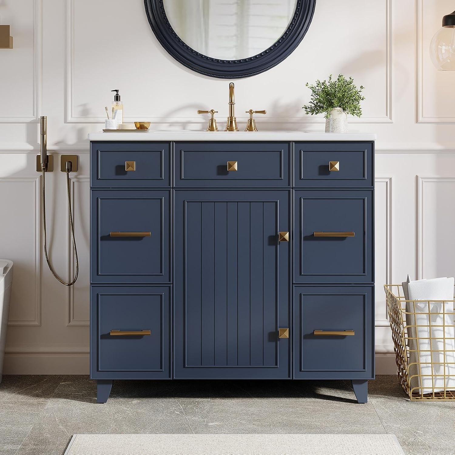 36 Inch Bathroom Vanity with Sink, Modern Bathroom Cabinet w/ 1 Door & 4 Drawers
