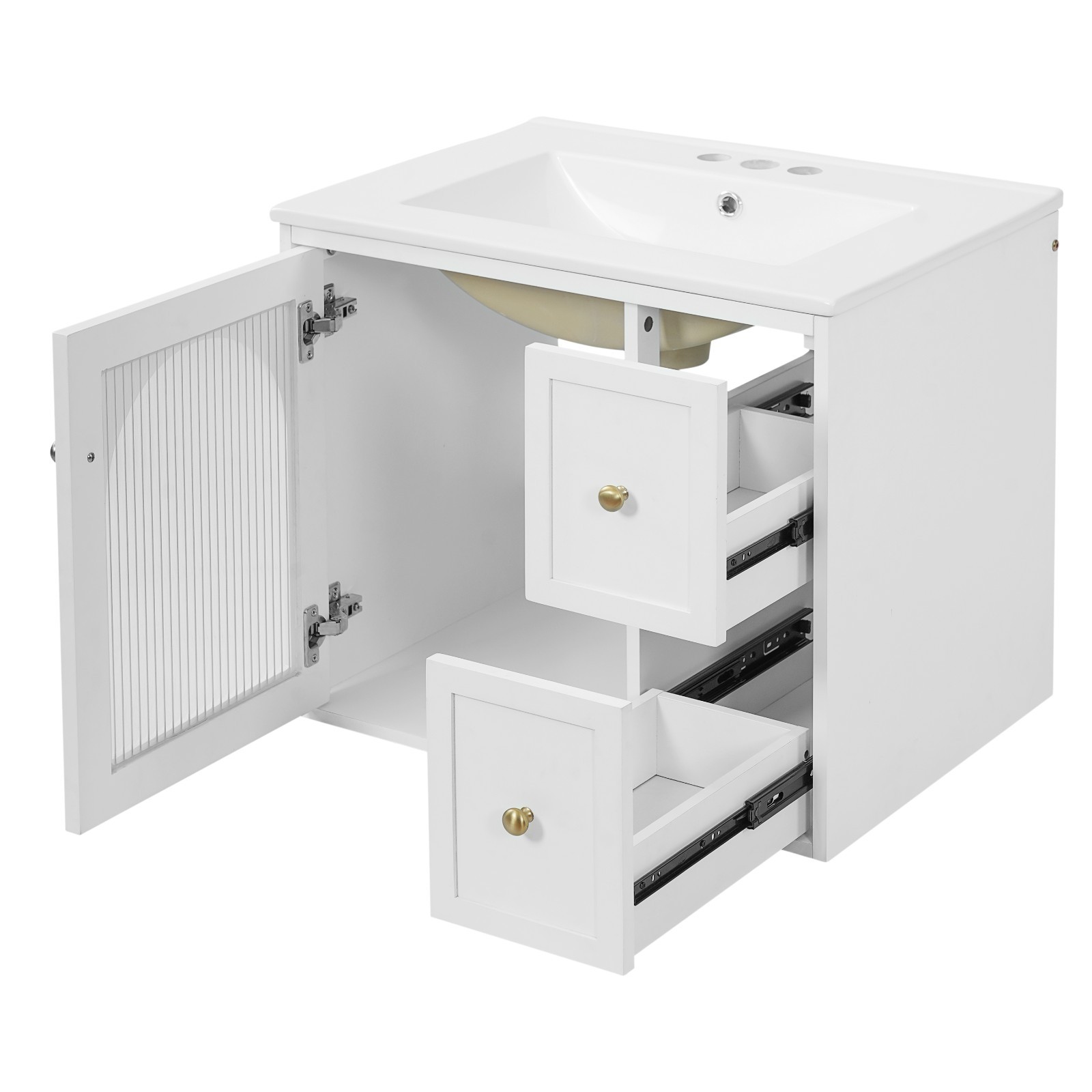 24″ Bathroom Vanity Set with Ceramic Sink Wall Mounted Bathroom Cabinet White