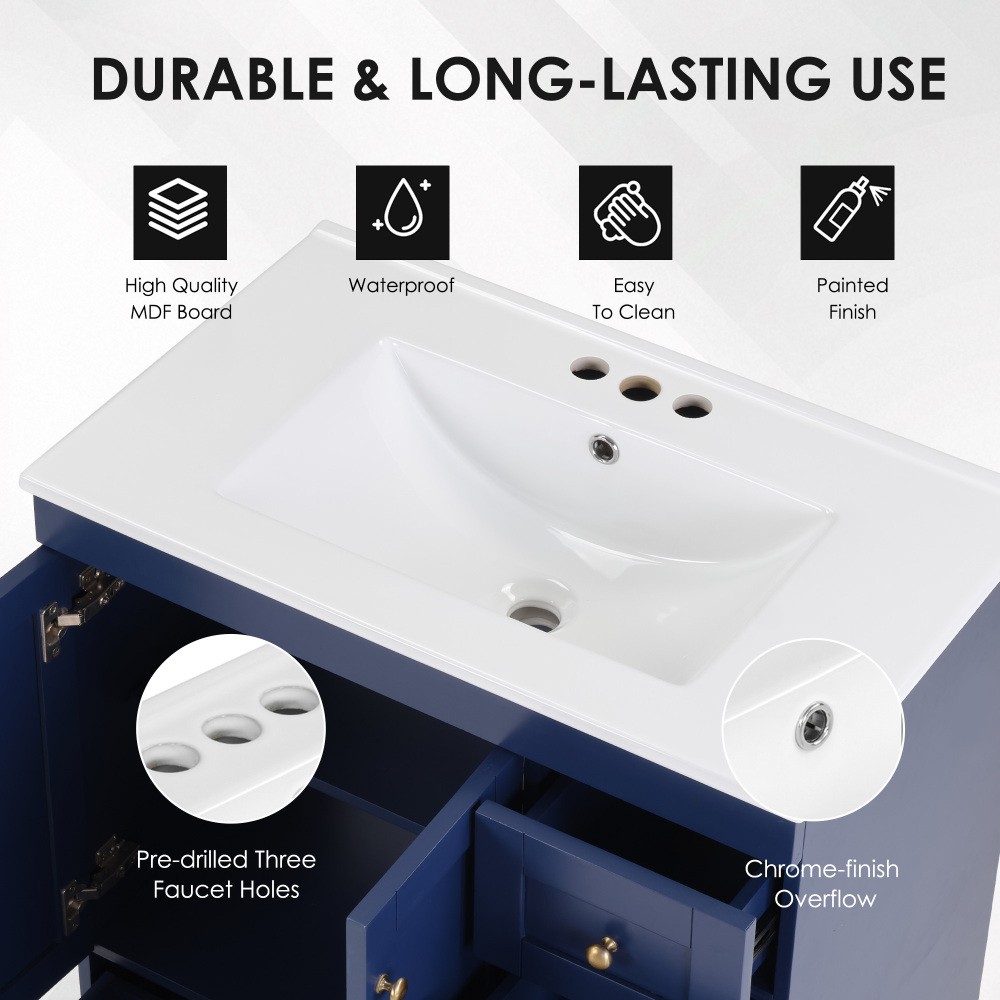 Bathroom Vanity W Ceramic Sink Soft-Close Drawers