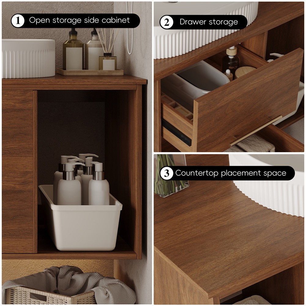 39″ Wall Mounted Bathroom Vanity w/Sink, 2 Drawers Floating Cabinet,Open Shelves