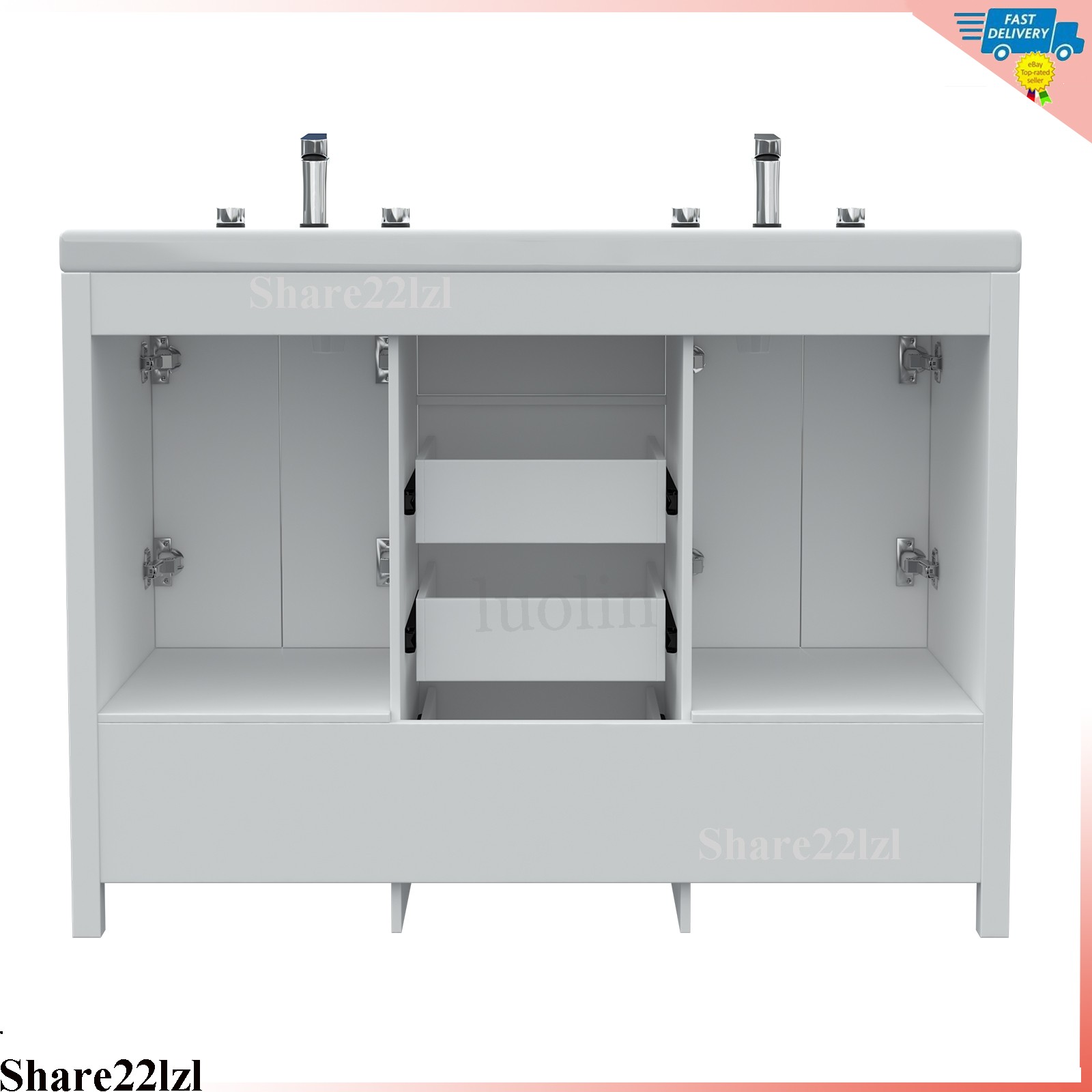 47″ Bathroom Vanity With Double Sink Ceramic Storage Cabinet without Faucet New