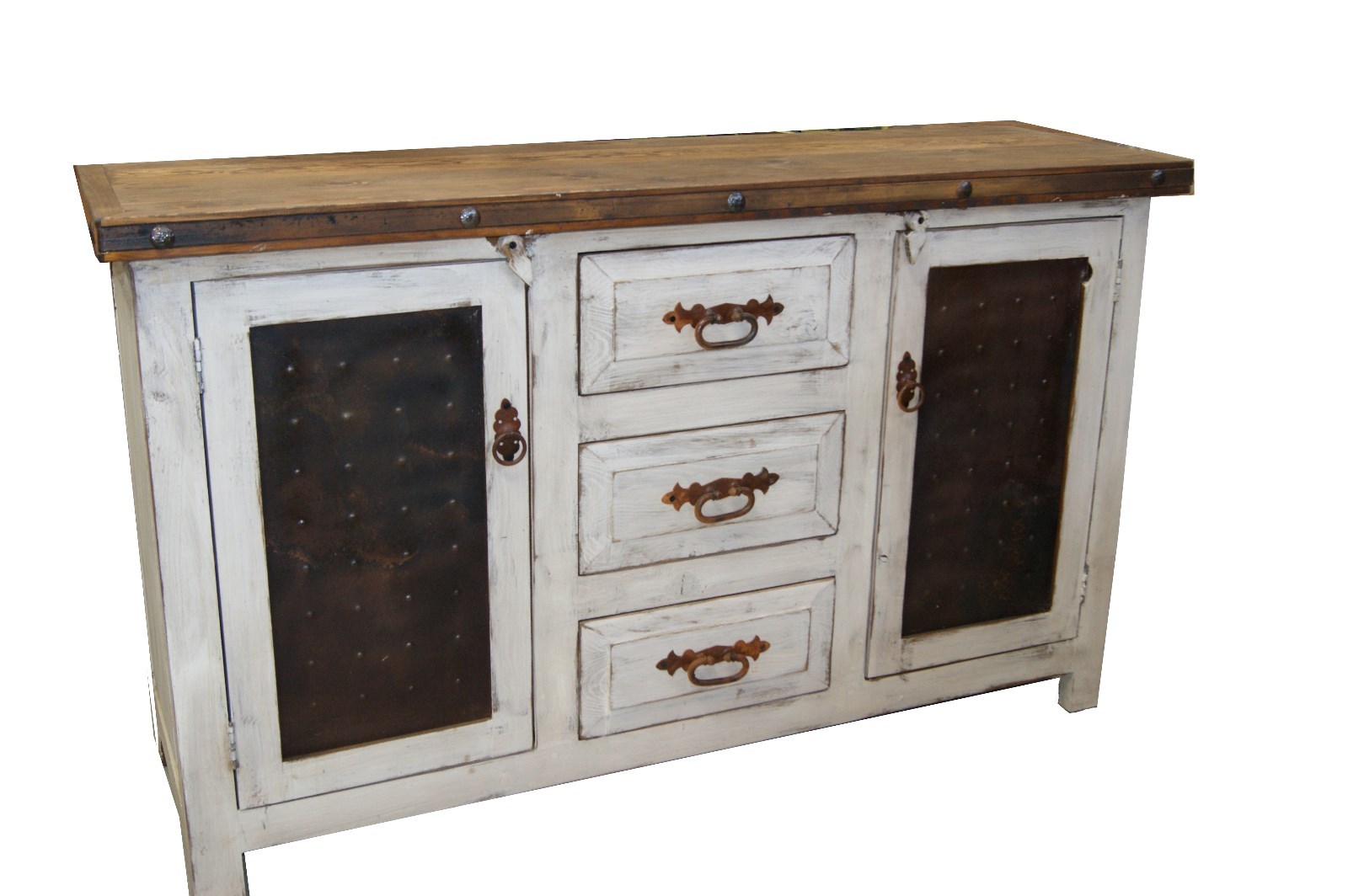 Alamo Rustic Bathroom Vanity White Wash Metal Panel Doors 48″ inch