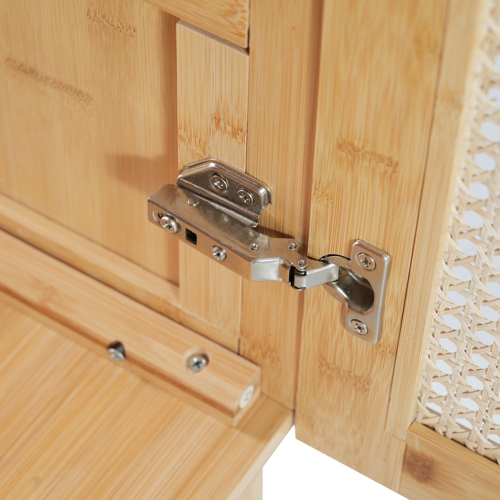 30″ Bath Vanity Ceramic Sink Soft Close Handwoven Rattan Doors Storage Cabinet