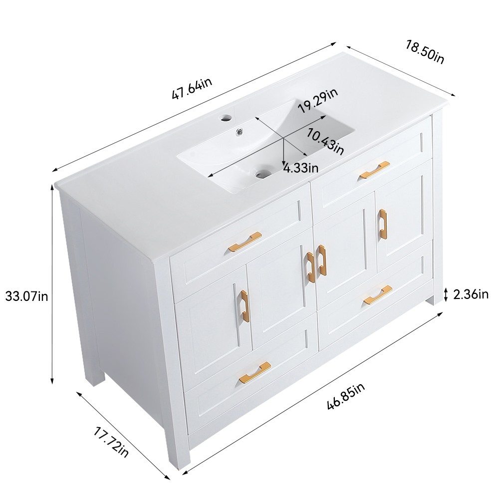 48″ Bathroom Vanity w/Sink,Freestanding Vanity Storage Cabinet,2 Drawers,4 Doors