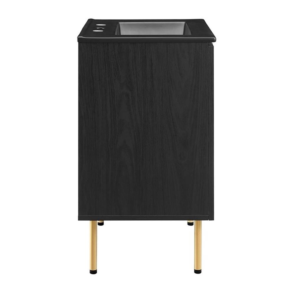Modway Chaucer 24″ Wood & Rattan Bathroom Vanity with Adjustable Shelf in Black
