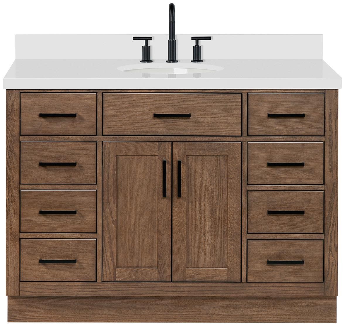 Ariel T049SWQOVO Hepburn 49″ – Brown Oak / Pure White Quartz / Satin Brass
