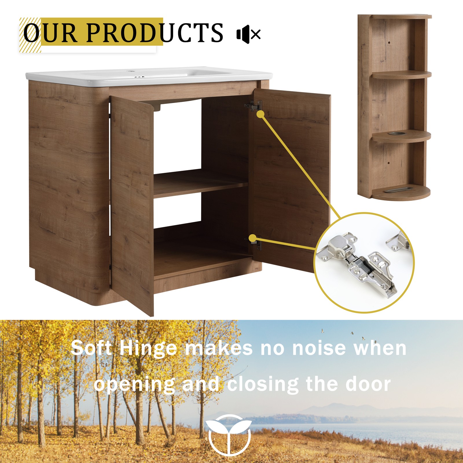 36 inch Freestanding Bathroom Vanity Cabinet W/ Ceramic Sink Basin Storage Rack