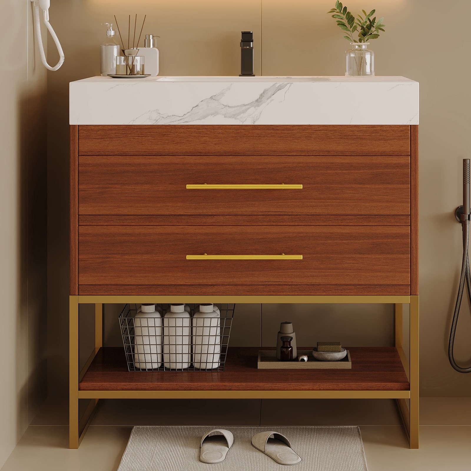 29.9″ Modern Bathroom Vanity with Sintered Stone Top & Ceramic Sink