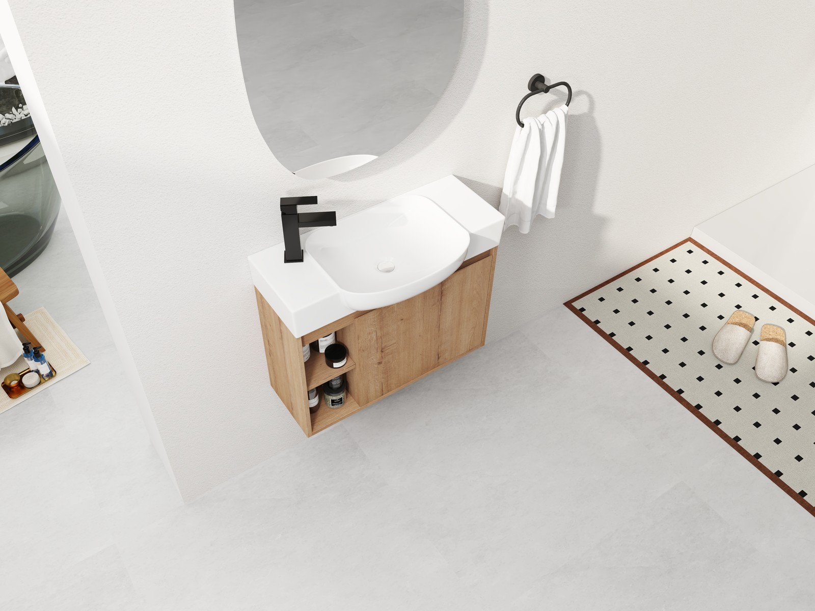 26in Plywood Freestanding Bathroom Vanity W/ Ceramic Sink Basin Door Shelf Oak