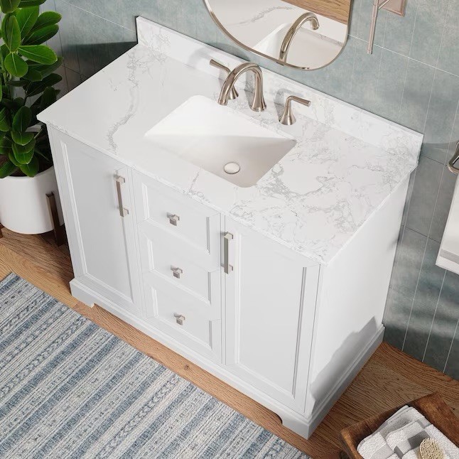 Allen + Roth Pittman 42” Transitional Bathroom Vanity White W/ Stone Top