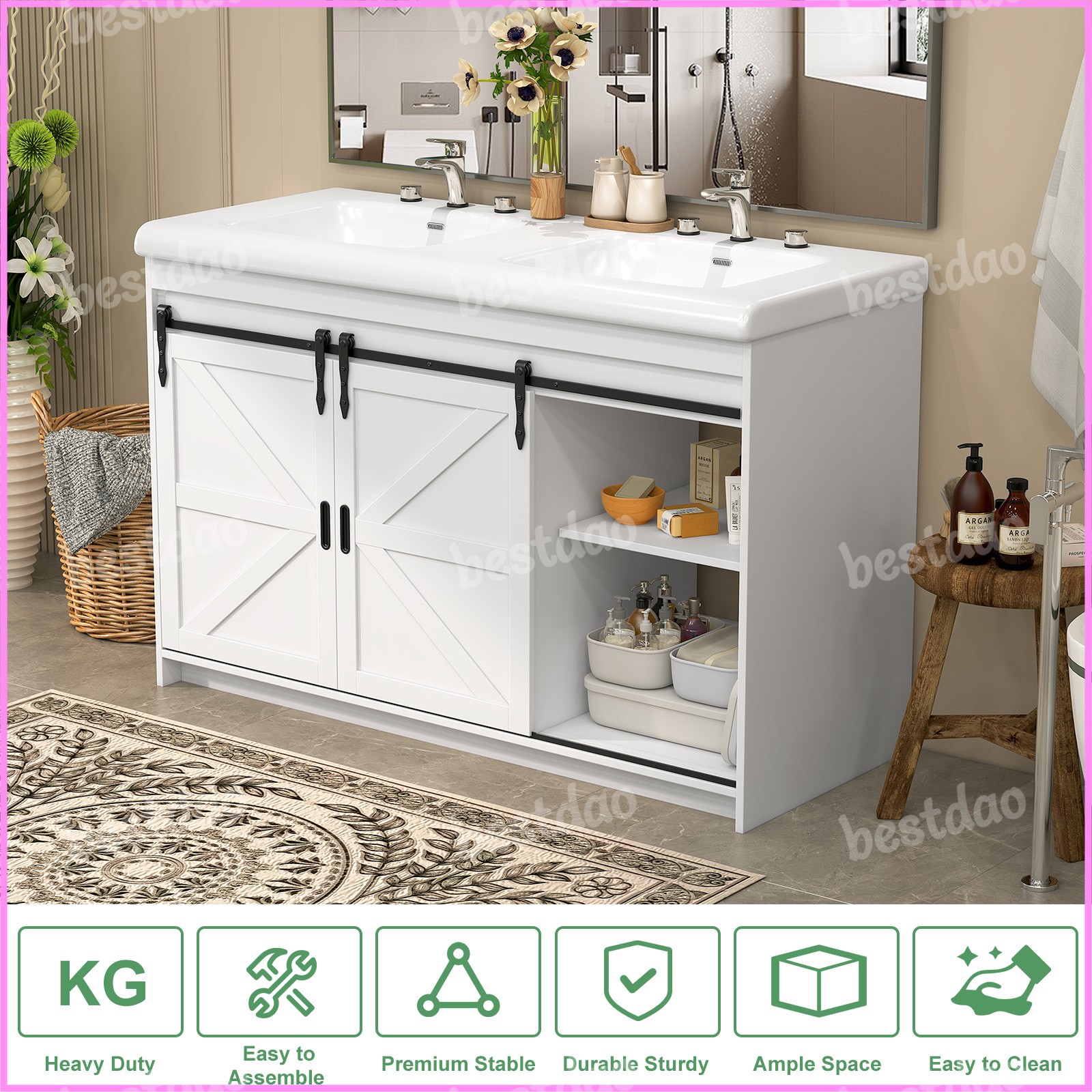 Freestanding Bathroom Vanity with Double Sink 47” Bathroom Vanity w/ 2 Drawers